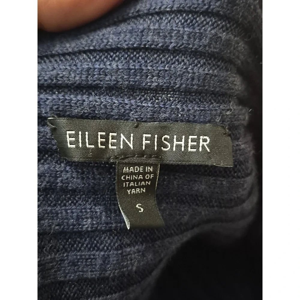 Eileen Fisher Merino Wool Cardigan Size S Blue Open Front Long Duster Layering